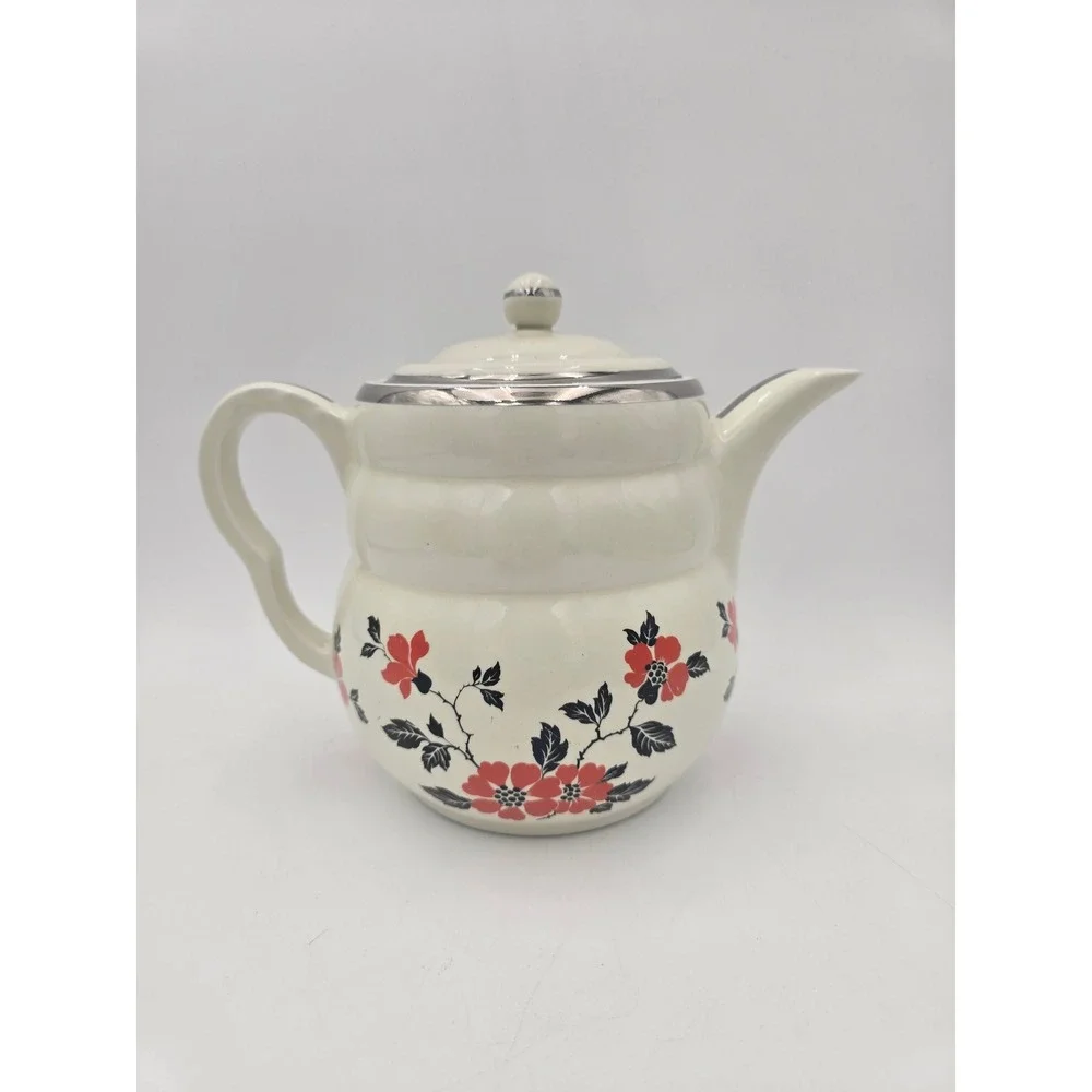 Hall‎ Superior Quality Kitchenware Red Poppy Coffee Teapot Floral Silver Trim
